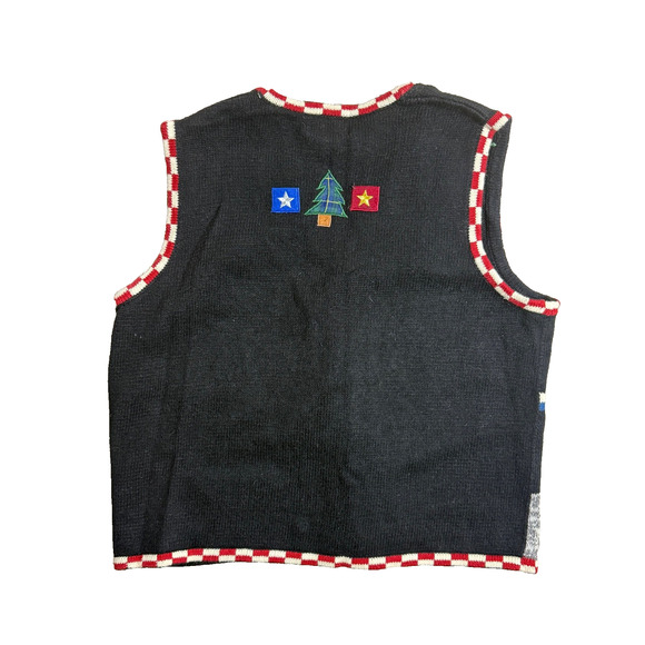 Americana Christmas Sweater Vest Black Vtg Plus 1X Country Santa Bear Snowman - Picture 8 of 9
